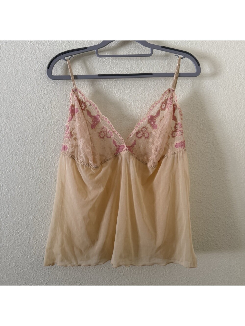 Cacique Camisole Size 18/20 Sheer Peach With Floral Lace In Pink & Peach